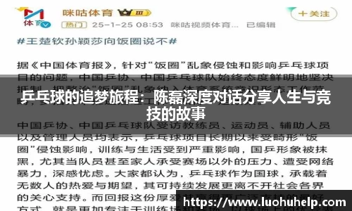 乒乓球的追梦旅程：陈磊深度对话分享人生与竞技的故事