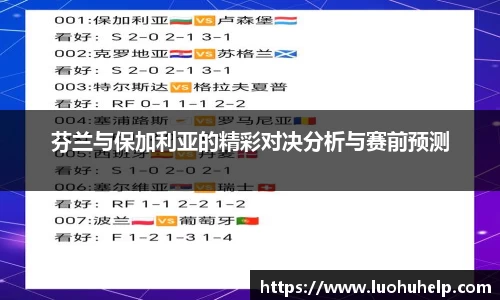芬兰与保加利亚的精彩对决分析与赛前预测