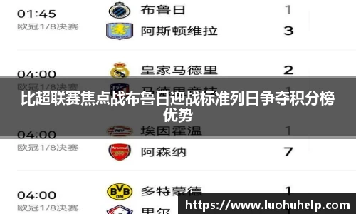 比超联赛焦点战布鲁日迎战标准列日争夺积分榜优势